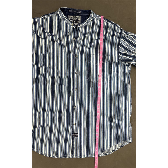 (2) Coliseum Jeans Shirt Mens XL Blue Stiped Cotton Short & Long Sleeve Y2K 90s - Picture 11 of 16